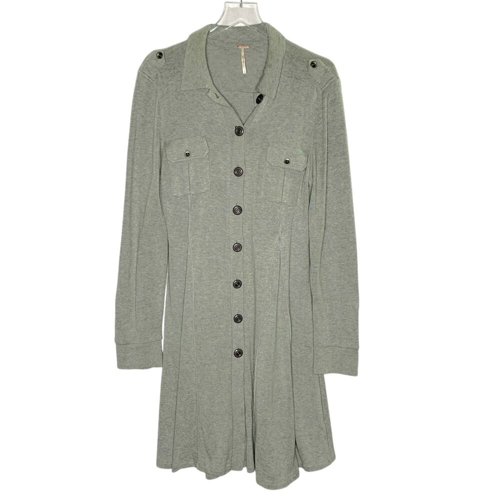 Free People L Button Down Light Grey Cotton Modal Blend Knit Dress